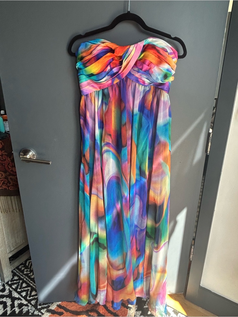 Vintage Strapless Rainbow Multicolor Maxi Dress